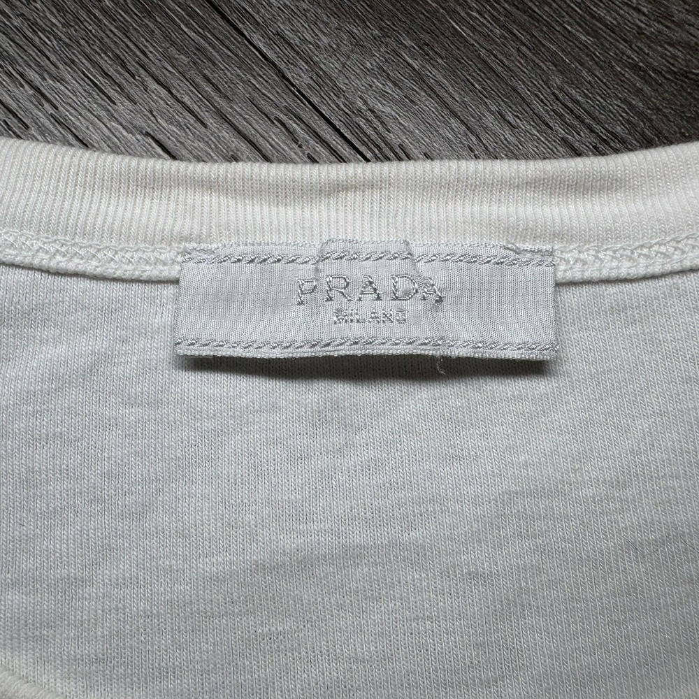 Prada White Triangle Logo T-Shirt Men's XXL Cotton Short Sleeve - Picture 4 of 9